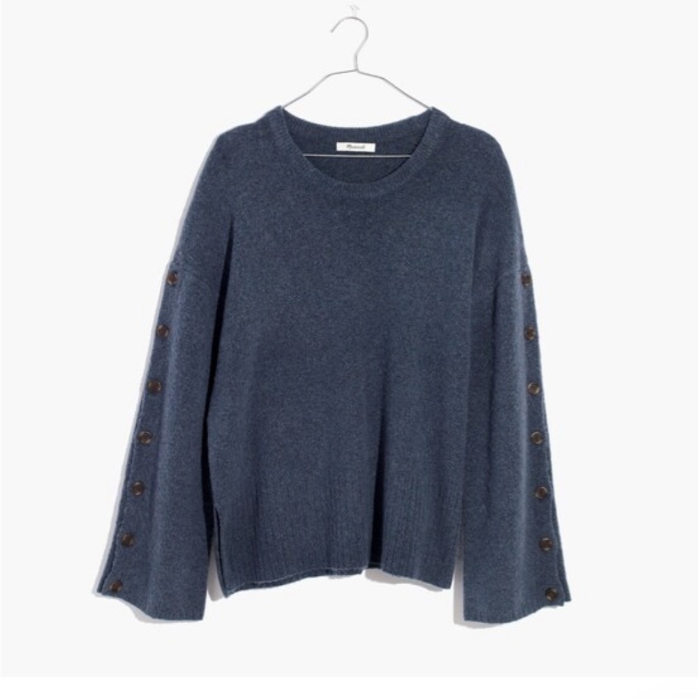 Madewell Button Sleeve Pullover Sweater Alpaca and Merino Wool Blend